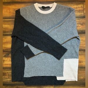 360 Cashmere Color Block Gray Black Tan Crewneck Sweater Sz Large